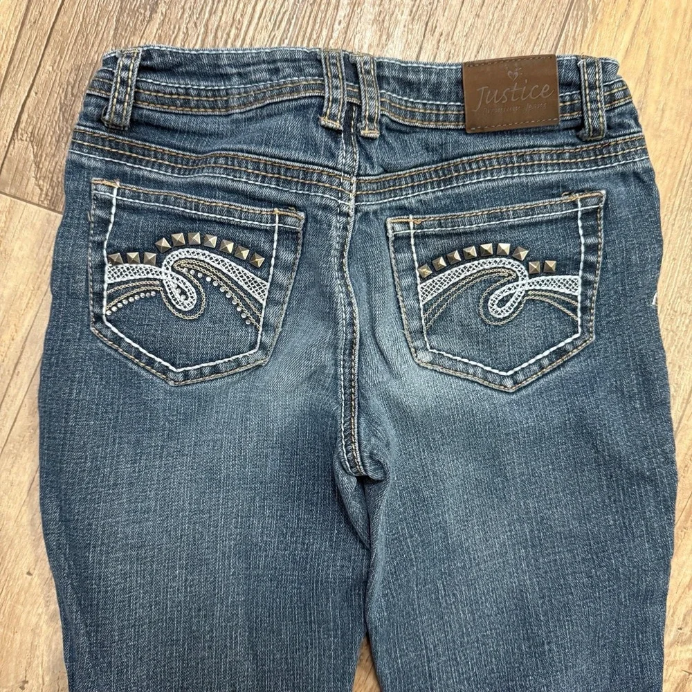 Justice Girls Jeans sz 14 Short Stretchy Straight Leg Blue Denim